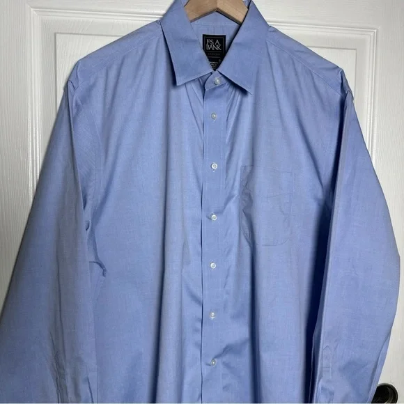 Jos A Bank Traveler Blue Dress Shirt Mens Long Sleeve Button Up Tailored Size 17 - Picture 3 of 12